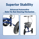 KneeRover Original Steerable All Terrain Knee Scooter for Adults for Foot Surgery Heavy Duty Knee Walker for Broken Ankle Foot Injuries - Leg Recovery Scooter Best Knee Crutch Alternative (Blue)