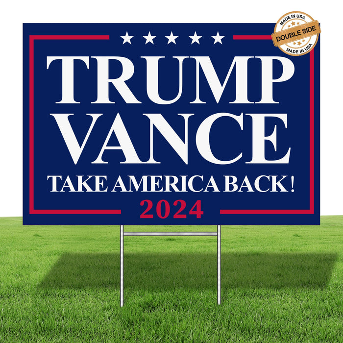 Trump Vance Yard Sign, Trump JD Vance 2024 Yard Sign,18×12 Inch Take America Back with H Stake Double Sided, Donald Trump Merchandise Yard Sign Display for President Outdoor Decorations Party Supplies