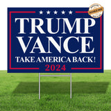 Trump Vance Yard Sign, Trump JD Vance 2024 Yard Sign,18×12 Inch Take America Back with H Stake Double Sided, Donald Trump Merchandise Yard Sign Display for President Outdoor Decorations Party Supplies