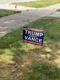 LCCBRO Trump JD Vance 2024 Yard Sign 12''x18'' Double Sided with Stand, Trump Vance 2024 Lawn Sign, Take America Back Yard Signs and Heavy Duty Metal H-Frames