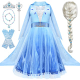 Tacobear 10pcs Frozen Elsa Costume Dress For Girls Kids Toddler Princess Dress Up Clothes For Little Girls With Elsa Accessories Gloves Crown Wands Wig Necklace For 3-4T Kids Christmas Birthday Party