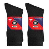 6 Pairs of Cotton Diabetic Non-Binding Neuropathy Crew Socks (Black, Fits Mens Shoe Size 8-10/Womens shoe size 9-11)