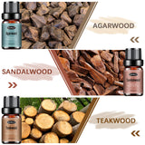 Woody Essential Oils Set, Men Scents Fragrance Oil Aromatherapy Essential Oils Kit for Diffuser (6x10ML) - Sandalwood, Cedarwood, Teakwood, Agarwood, Cypress, Forest Pine Aromatherapy Oils