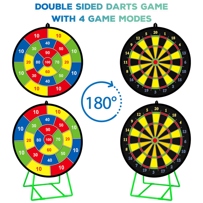 Large Dart Board for Kids with Stand, Double Sided Kids Dart Board with 12 Sticky Balls and Darts,Family Party Party Supplies for Kids, Gift for Boys Toddlers 3 4 5 6 7+ Year Old Birthday Christmas