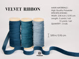 Vitalizart Blue Velvet Ribbon Set 3/8" x 15 Yd Fabric Trim Royal & Dusty Blue 3 Rolls * 5 Yd for Christmas Wreath Decoration Handmade Craft Ornaments Gift Wrapping & Bow Making