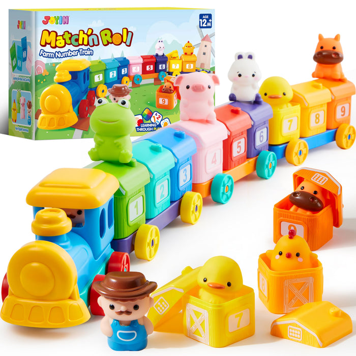 Learning Toy for Toddlers 1 2 3 Years Old, Counting, Matching & Sorting Montessori Learning Farm Train Including 9 Farm Animals and 1 Farmer, Christmas Birthday Gift for Baby Boys Girls