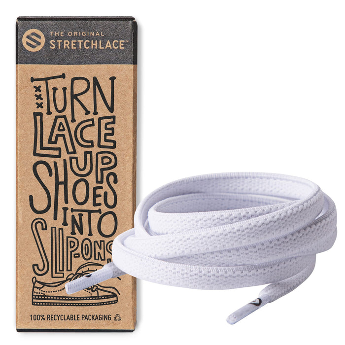 THE ORIGINAL STRETCHLACE - Flat Elastic Shoelaces, Stretch Shoe Laces for Adult Sneakers, Stylish Shoe Laces for Elderly, Kids, and People with Special Needs, White, 40in