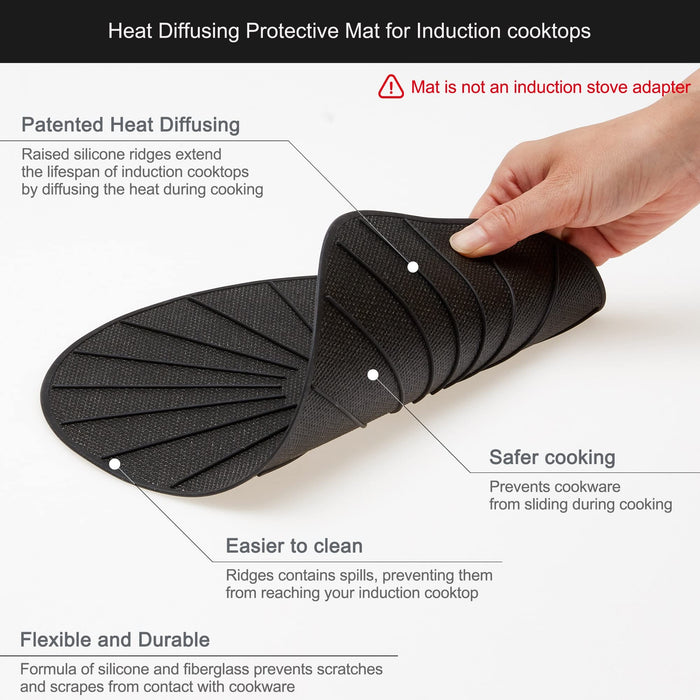 Lazy K Induction Cooktop Mat - Silicone Fiberglass Scratch Protector - for Magnetic Stove - Non Slip Pads to Prevent Pots from Sliding During Cooking_ Black (6.2inches)