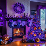 JMEXSUSS 100 LED Purple Lights for Halloween, 8 Modes Purple String Lights Indoor, 33ft Purple Christmas Lights Outdoor Waterproof for Christmas, Fireplace, Party, Tree, Garden