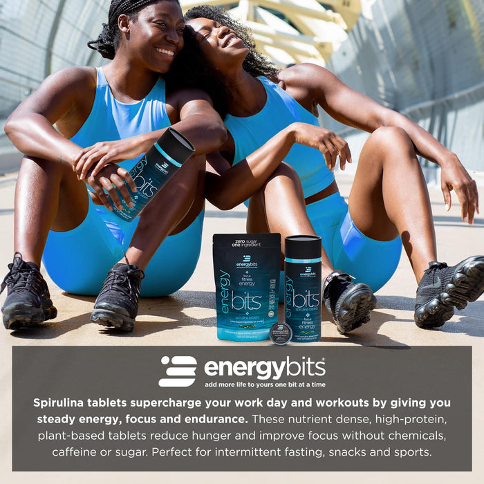 ENERGYBITS - Organic Spirulina Tablets - Plant-Based Algae Superfood - for Focus, Fitness, Energy - Plant Protein - Gluten Free - Collagen, Vitamin B12, Omega 3 - Keto & Vegan - 60 Algae Tablets