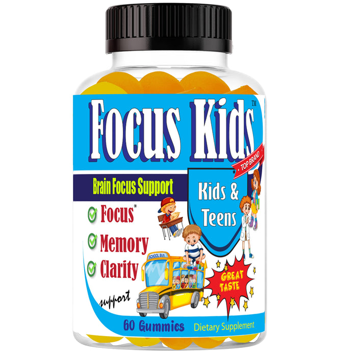 Focus Kids Gummies for Kids Brain Focus Support Chewable Attention & Focus Brain Booster Formula Memory & Concentration Brain Gummies Kid Focus DHA Omega 3 6 9 Study Task 60ct