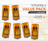 Vitafer-L Gold Multivitamin for Men and Women, Liquid Energy Supplements. Wellness Formula for Fatigue and Tiredness. Include 6 Pocket Size Bottles (0.67oz)