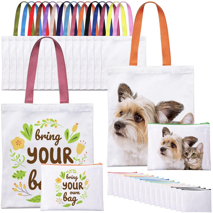 MAFYE 30-Pack Sublimation Blanks Tote Bags, 15 Canvas Tote & 15 Makeup Bags