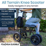 Vive Mobility All Terrain Knee Scooter Walker for Foot Injuries - Adult Broken Leg Crutch Cart Roller for Surgery, Broken Foot, Ankle Injury - Kneeling Rolling Steerable Seated Wheel Scooter Aid