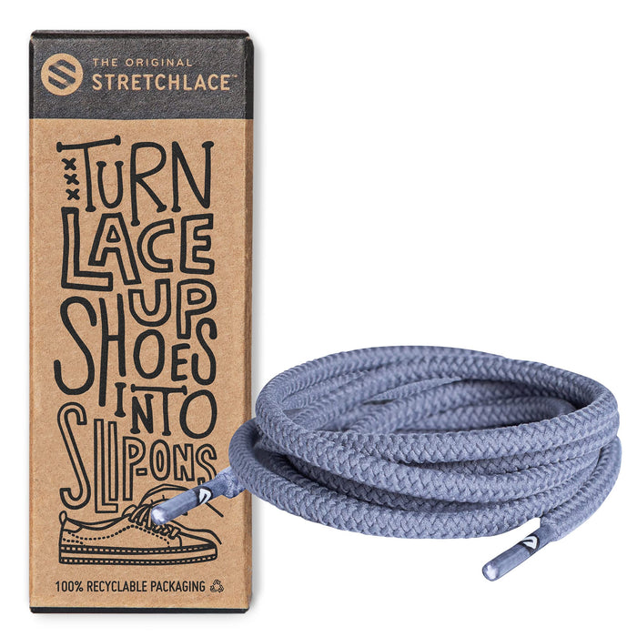 THE ORIGINAL STRETCHLACE - Round Shoelaces, No-tie Elastic Shoelaces, Stylish Shoe Laces for Elderly, Kids, and People with Special Needs, Grey, 45in