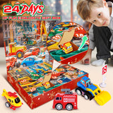 EPUMP Advent Calendar 2024 Kids: 24 Days Christmas Countdown Pull-Back Car Toys - City Construction Vehicle Traffic Sign Set with Playmat - Xmas Holiday Party Favor Gift for Boys Girls Children