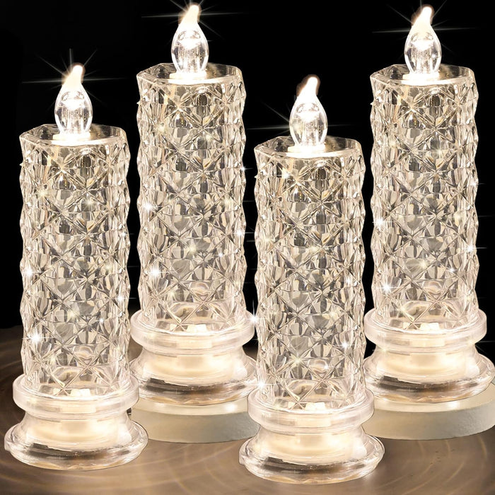 SupBri LED Candles, 4Pack Battery Operated Candles with Rose Light Halo, Romantic Flameless Pillar Candles for Valentines Proposal Anniversary Wedding Christmas Decorations(White, D 2.5" x H 7.2")