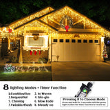 Icicle lights Outdoor - 33ft Christmas Lights with 400LED 75 Drops 8 Modes, Plug in Curtain String Lights Waterproof for Holiday Wedding Party Home Garden Bedroom Indoor Outdoor Decoration,Warm White