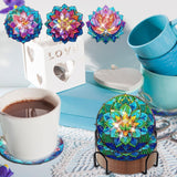 8 Pieces Lotus Diamond Coasters with Holder DIY Cute Lotus Diamond Art Coasters 5d Lotus Diamond Coasters for Beginners Adults for Winter Christmas Holidays Gift