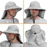 SUN CUBE Wide Brim Sun Hat with Neck Flap, Fishing Hiking for Men Women Safari, Neck Cover for Outdoor Sun Protection UPF50+ | Light Gray