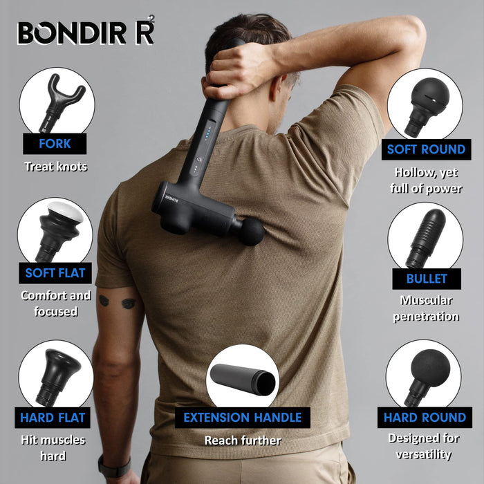 BONDIR R2 Massage Gun Percussion Deep Tissue Back Massager with Exte