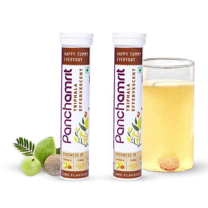 Panchamrit Triphala Effervescent | Relieves Constipation, Colon Cleanse, Improves Digestive Health & Manage Weight | with Ayurvedic Herbs, Triphala &Saunf Along with Prebiotics|20 Tablets (Pack of 2)