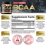 BCAA Powder - Post Workout Muscle Recovery Support Supplement, Pre Workout Energy 2:1:1 with Essential Amino Acids, Keto, Sugar Free, 4g BCAAs plus 1g Glutamine per Serving, Watermelon - 45 Servings