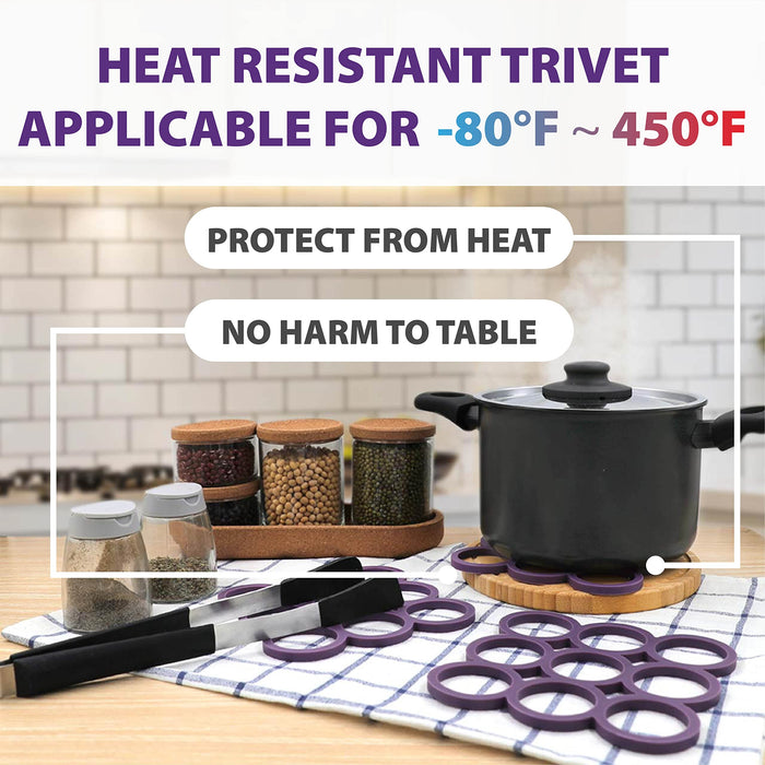 myHomeBody Silicone Trivet Heat Resistant Mat | Potholders for Kitchens | Trivets for Hot Dishes, Hot Pads for Kitchen | Kitchen Accessories Cooking Accessories | Violet Loops, Set of 3