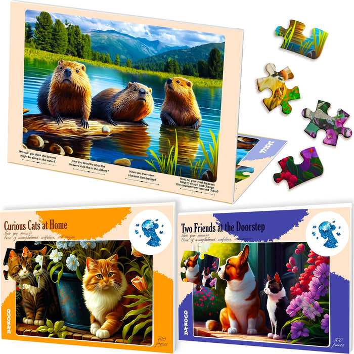 QUOKKA Dementia Puzzles for Seniors - 3 Large Piece Activities Products for Elderly - Alzheimers Jigsaw Puzzle Games for Adults with Birds and Cats - Cognitive Gifts Toys for Men and Women