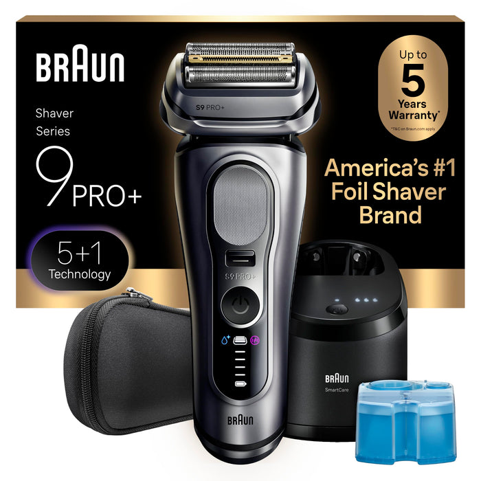Braun Series 9 PRO+ Electric Shaver for Men, Wet & Dry Foil Razor, 6-in-1 SmartCare Clean & Charge Center, Built-in Precision ProTrimmer, Travel Case, Silver 9667cc