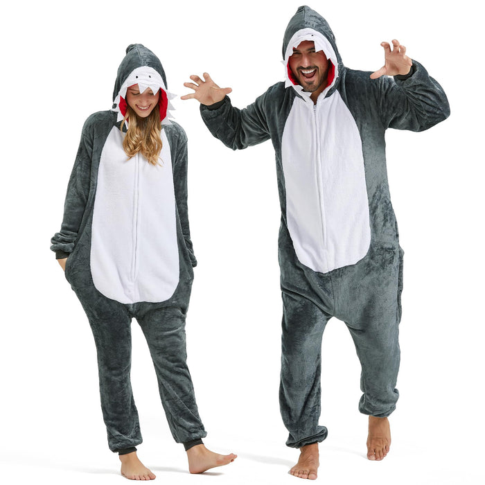 Shark Onesie Adult - Shark Halloween Costumes for Women Men Couples Halloween Pajamas Cosplay Animal Onesies L