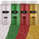 Christmas Glitter - 4 Count Bulk Glitter - 1 LB EA Glitter for Crafts, Glitter for Resin, Fine Glitter for Scrapbooking and Christmas Décor - Christmas Confetti Pack - Green, Red, Clear, Gold Glitter