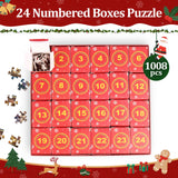 Advent Calendar 2024 Christmas Jigsaw Puzzles for Kids Adults - 1008 Pieces 24 Day Christmas Puzzle Countdown Calendar, Ideal Stocking Stuffer Puzzle for Home Decoration, Funny Christmas Game Gift