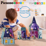 PicassoTiles 57pc Haunted House Theme Magnet Tile Building Blocks 8 Action Figures Magnetic Construction Toy Double Sided Printing Education STEM Learning Playset Halloween Adventure Kid Ages 3+ PTQ03