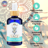 JUNIPERMIST White Sage Smudge Spray (4 Fl Oz) - for Cleansing Negative Energy - Sage Spray Alternative to Incense Sticks - Sustainably Made in USA with Pure Essential Oils and Real Crystals