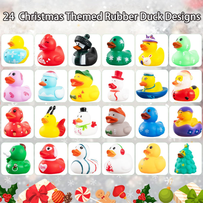 2024 Advent Calendar Christmas Ducks Kids- 24pcs Rubber Duck Xmas Advent Calendar 24 Days of Christmas Countdown Fun Duck Bath Toys for Winter Xmas Holiday Gifts Baby Shower Party Favors Girls Boys