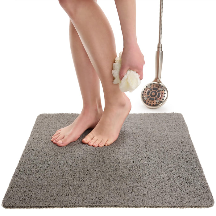 Anti Slip Shower Mat Square - Non Slip Shower Mats for Inside Shower - 24x24 Shower Floor Mat Non Slip - Square Bath Mat for Shower - Soft Secure Loofah Shower Mat Without Suction Cups (24x24 Grey)