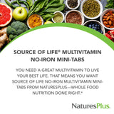 Natures Plus Source of Life Mini-Tabs No Iron - 90 Vegetarian Mini Tablets - Easy to Swallow Natural Whole Food Multivitamin & Mineral Supplement for Health & Energy - 15 Servings