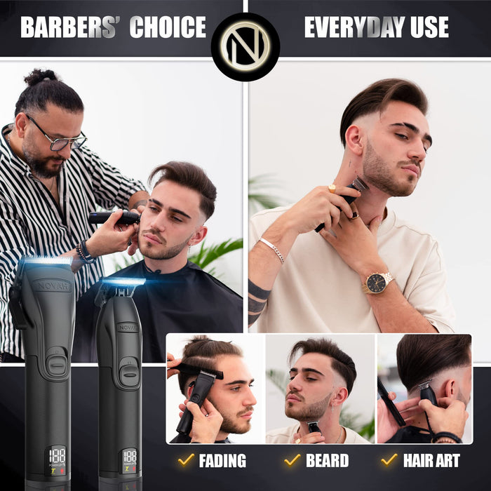 Novah® Professional Hair Clippers for Men, Professional Barber Clippers and Trimmer Set, Mens Cordless Hair Clippers for Barbers Haircut Kit Fade