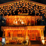 Orange Halloween Lights Outdoor, 33ft Icicle Lights for Outside 400 LED Christmas Lights Plug in 8 Modes Timer Connectable Clear Wire Twinkle Tree Lights for Yard House Indoor Holiday Decoration