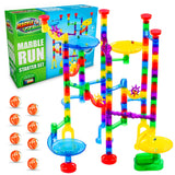 Marble Genius Marble Run - 130 Complete Pieces Maze Track Christmas Toys for Adults, Teens, Toddlers & Kids Aged 4-8 Years Old, (80 Translucent Marbulous Pieces + 50 Glass-Marble Set), Starter Set