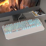 MageGee Typewriter Mechanical Gaming Keyboard, Retro Punk Round Keycap LED Backlit USB Wired Keyboards for Game and Office, for Windows Laptop PC Mac - Blue Switches/White