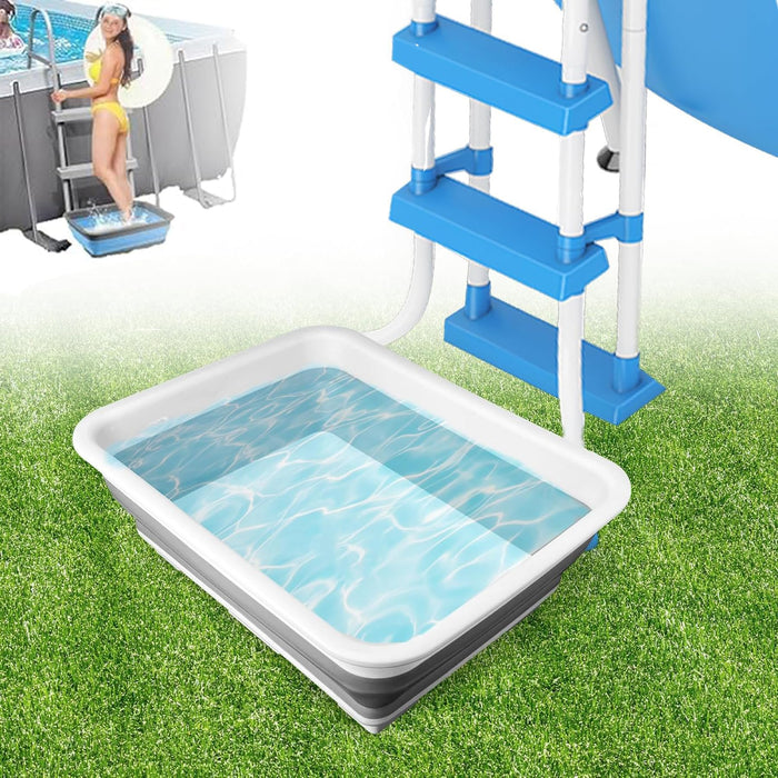ESEHGS Pool Foot Bath Tray for Swimming Pool, Non- Slip Collapsible Foot Bath for Pool, Portable Foot Tub for Pool for Above Ground Pool Accessories, Rinse Feet Keep Pool Clean (Grey + White)