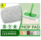 4 Pack of Reusable Mop Pad Compatible with Swiffer Sweeper, Heavy Duty Scrubby Microfiber Mop Cover Multi-Surface Cleaning Wet Dry Refills