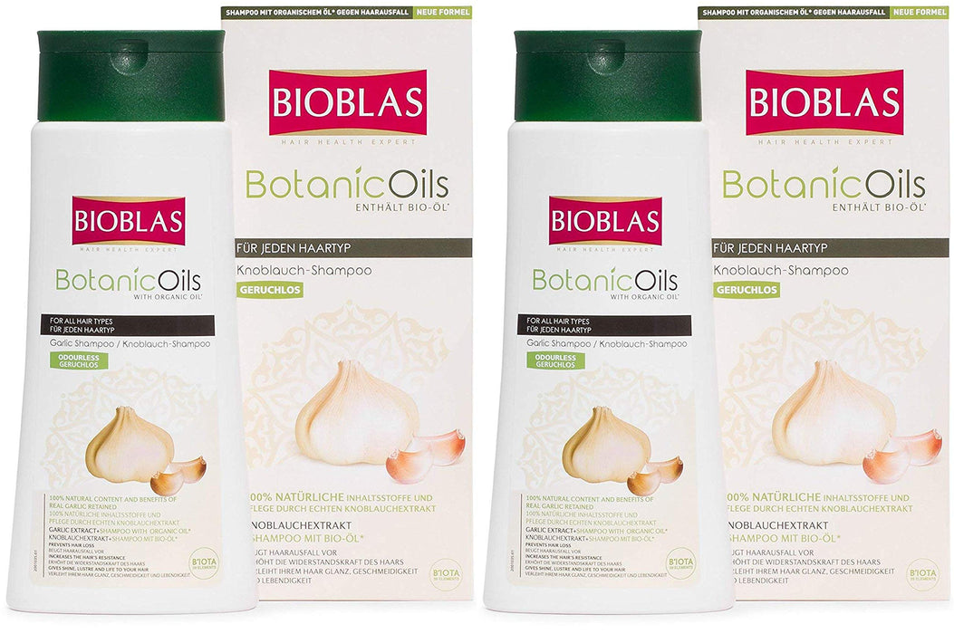 2x Garlic Shampoo - 360 ml, Odourless, Dermatologically Tested, Anti-Hair Loss Shampoo with organic oil | Bioblas botanic oils, 2x360ml Ecopack