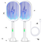 Qualirey 2 Pack Electric Fly Swatter 3000v Bug Zapper Racket 2 in 1 Mosquito Killer with 3 Layers Safety Mesh 20.5 Inch Extra Large USB Rechargeable with 1200mah Battery for Indoor Outdoor(White)