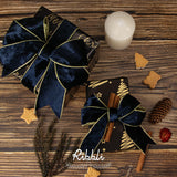 Ribbli Navy Velvet Wired Ribbon 2.5 Inch Metallic Navy Blue Gold Crushed Velvet Christmas Ribbon for Gift Wrapping Christmas Tree Decoration Crafts Wreaths Supplies-Continuous 10 Yards