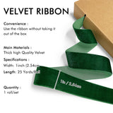 Dark Green Velvet Ribbon 1'' 25 Yards for Christmas Tree, Gift Wrapping, Flower Bouquet, Wreath Decorations, Bow Making