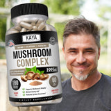 Kaya Naturals Premium Mushroom Complex Potent | Organic Mushroom Supplement| Mushroom Complex Capsules 1995mg Per Serving - Aids Mental Clarity Supports Immune System, Wellness & Vitality | 180 Count