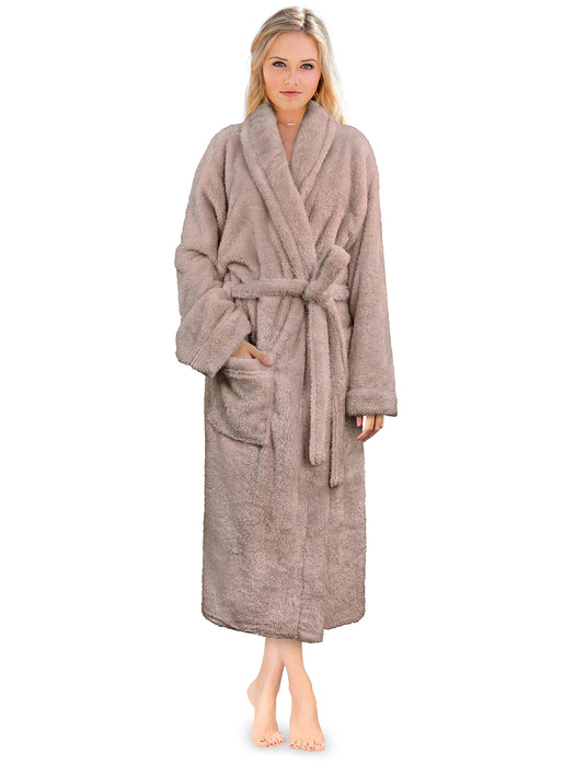 PAVILIA Premium Womens Plush Soft Robe, Sherpa Bathrobe, S/M Taupe